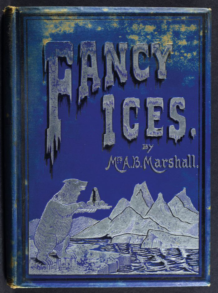 6. A.B. Marshall –
Fancy Ices
London, 1894
Mrs Marshall was THE celebrity chef of the 1890s. Her books, cookery school, demonstrations and weekly paper, The Table, instructed the booming middle classes in fine cookery. Mrs Marshall earned the nickname the ‘Queen of Ices’ for her writing on ice cream and other frozen desserts. She was granted a patent for a machine that could freeze a pint of ice-cream in five minutes and proposed the use of liquid nitrogen in the process. The success of her books resulted in an increased demand in Victorian London for imported Norwegian ice.
