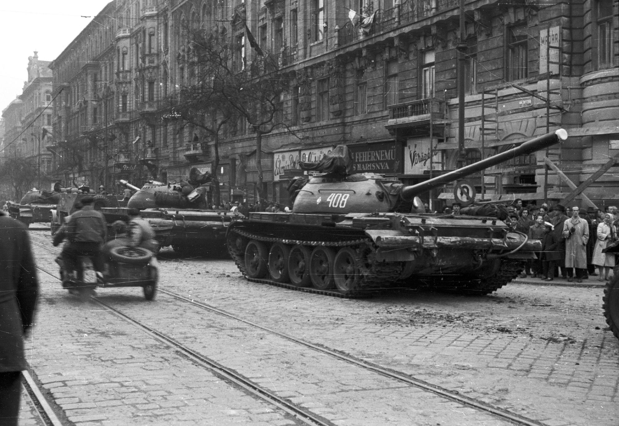 Read more about Soviet tanks on the streets of Budapest, where Laszlo’s family remained, when revolution came to Hungary in 1956 Credit: FOTO:FORTEPAN / Nagy Gyula